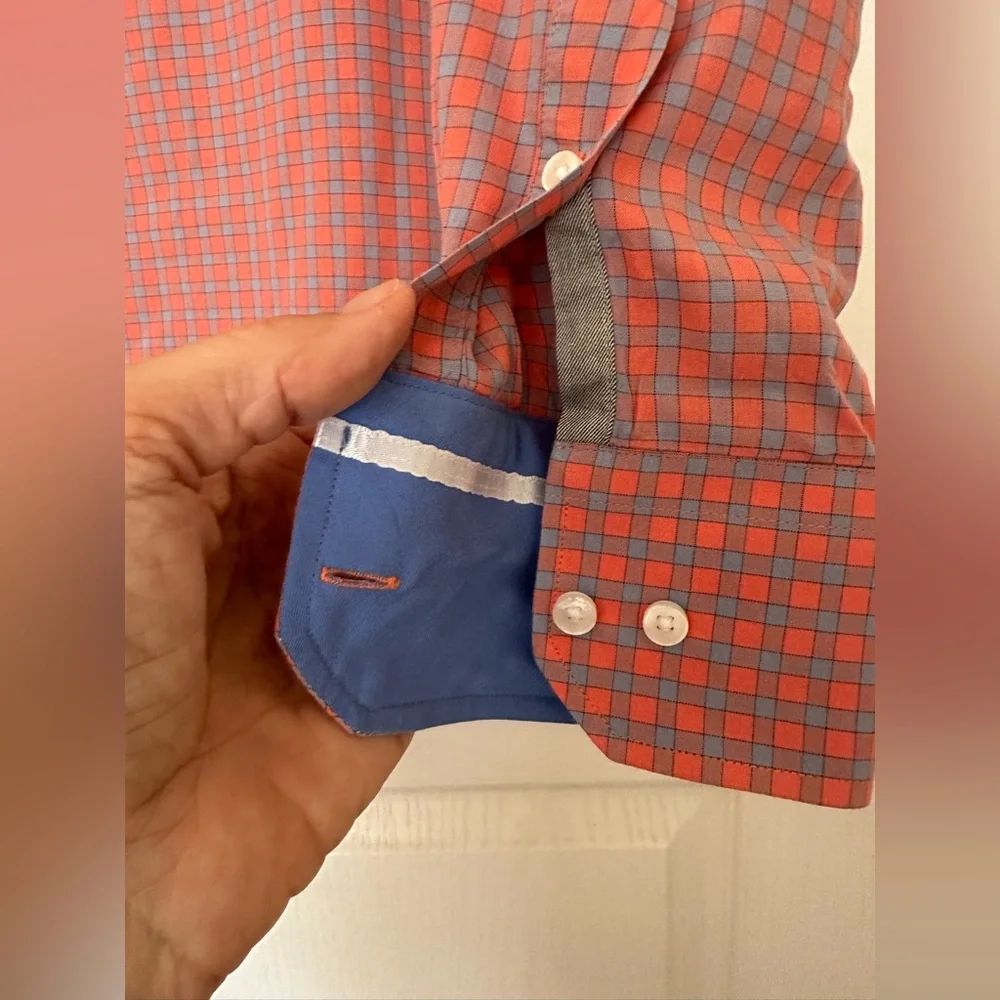 Bachrach Mens Shirt Long Sleeve Button Down Dress Plaid Orange/Pink/Blue, Sz M